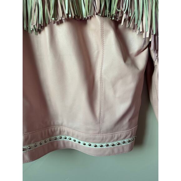 VTG Signature Gordon & James Pink Fringe Studded Rhinestone Wstrn Leather Jacket - Picture 7 of 16